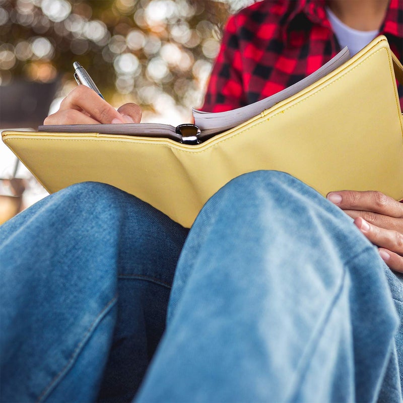 Antner دفتر أنتنر A5 مع حافظة 6 حلقات قابلة للتعبئة لتخطيط الميزانية لتنظيم النقود، غلاف من جلد PU لحامل بطاقات الصور الجمالية، مجلد صغير بأوراق مفكوكة مع مشبك مغناطيسي لإدخالات مخطط A5، أصفر - Image 4